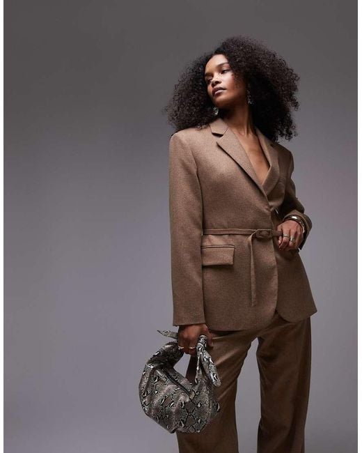 Mango Brown Belted Wool Touch Blazer Co-ord