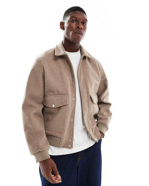 Jack & Jones Natural Faux Wool Bomber With Collar for men