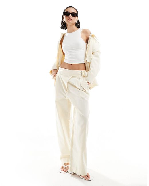 Mango White Linen Mix Buckle Detail Co-ord Trousers