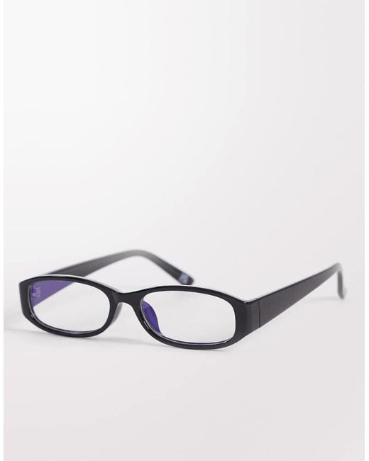 ASOS Metallic Slim Rectangle Clear Lens Glasses for men