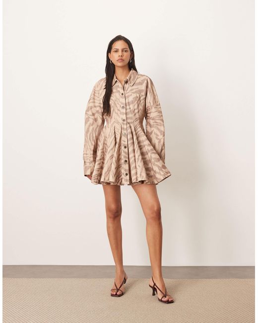 ARRANGE Natural Seamed Mini Shirt Dress With Full Skirt