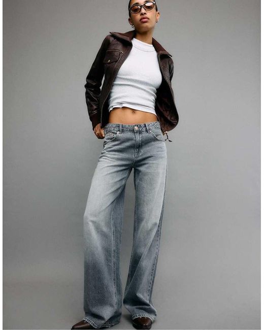 Stradivarius Gray Ribbed Leather Jacket