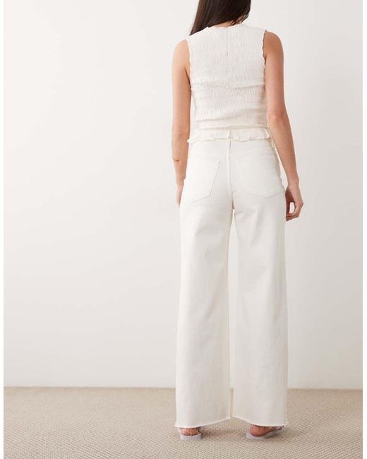 Abercrombie & Fitch Pink High Rise Wide Leg Jean With Frayed Hem