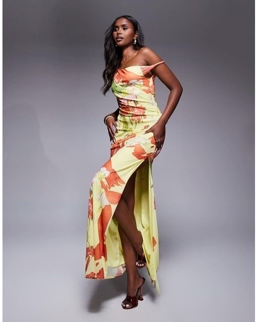 ASOS Maxi Jurk Van Mesh Met Gedraaide Schouderbandjes, Bloemenprint En Veters Aan De Achterkant in het Multicolor