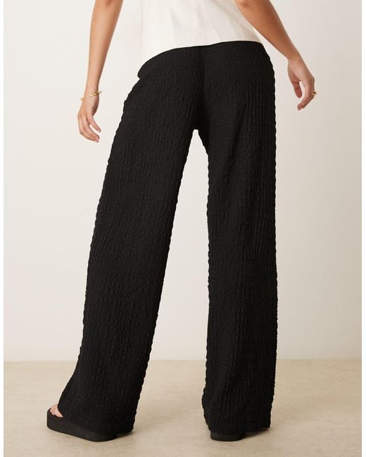 Gina Tricot Black Straight Leg Crinkle Textured Trousers