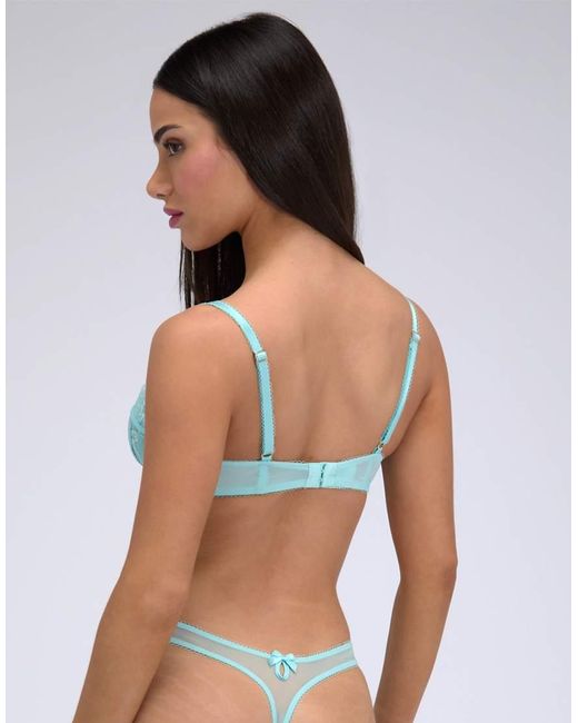 Boux Avenue Blue Lita Sheer Lace Balconette Bra Underwired Floral Lingerie