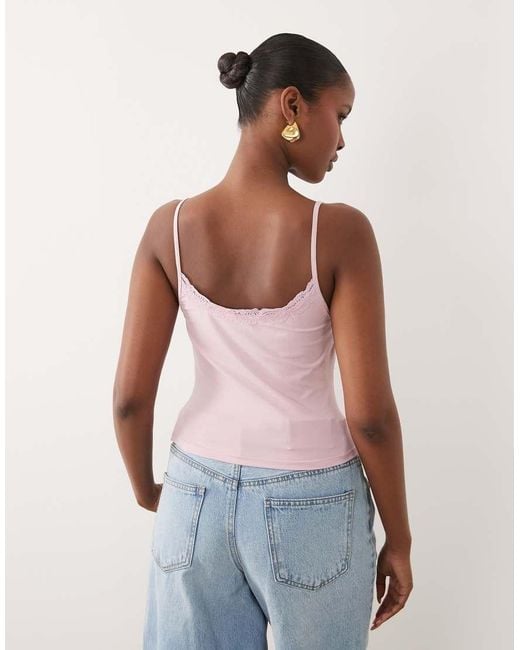 ASOS Brown Slinky Lace Trim Cami Top