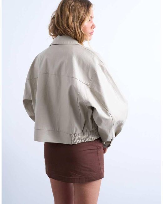 TOPSHOP White Faux Leather Dropped Shoulders Cropped Zip Up Jacket