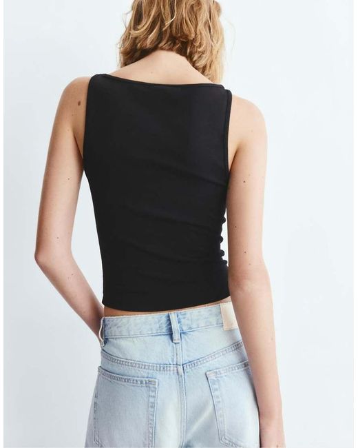Pull&Bear Black Boat Neck Tank Top