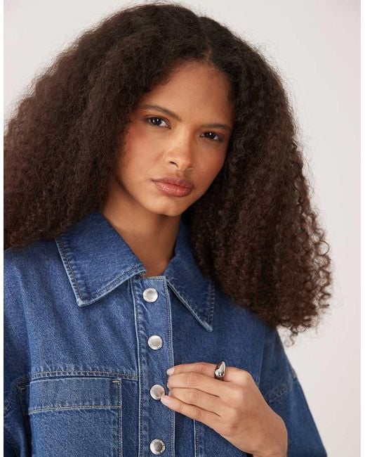 Mango Blue Oversized Short Sleeve Top