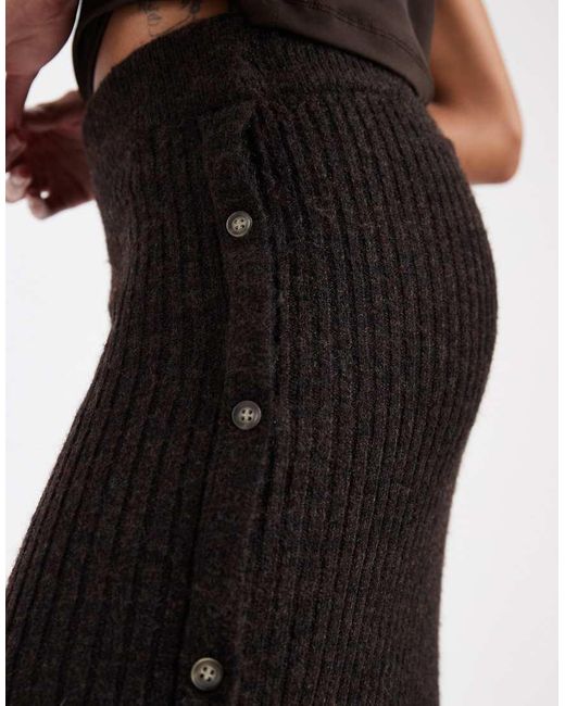 Vero Moda Black Ribbed Knitted Button Side Midi Skirt