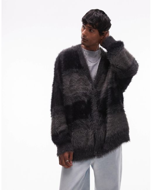 Topman – flauschige oversize-strickjacke in Black für Herren