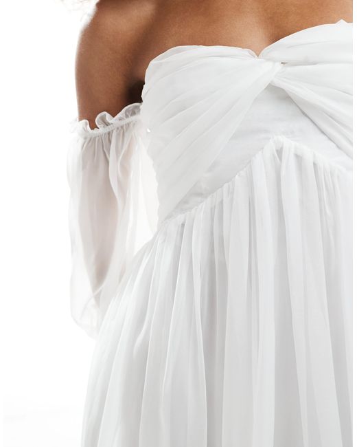 TFNC London White Bandeau Maxi Dress With Sheer Sleeves