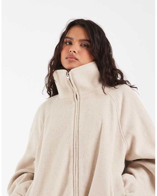 ASOS Natural Funnel Neck Bubble Hem Jacket With Wool
