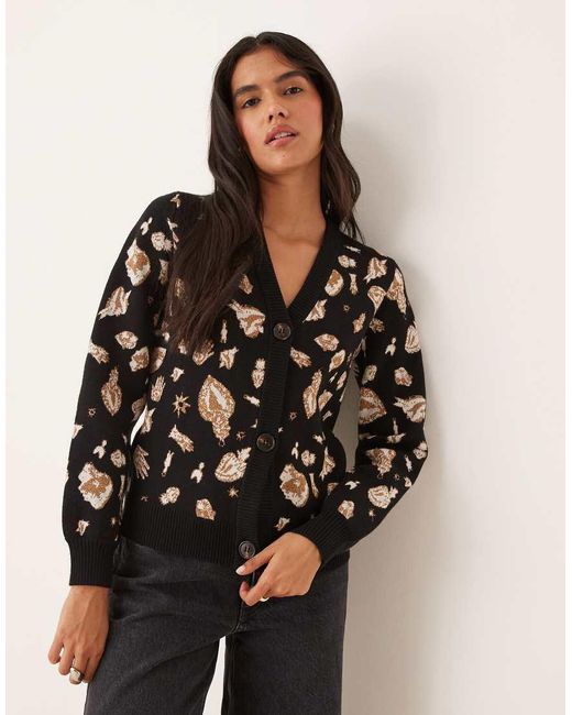 Never Fully Dressed Natural Oversized Jacquard Knit Cardigan