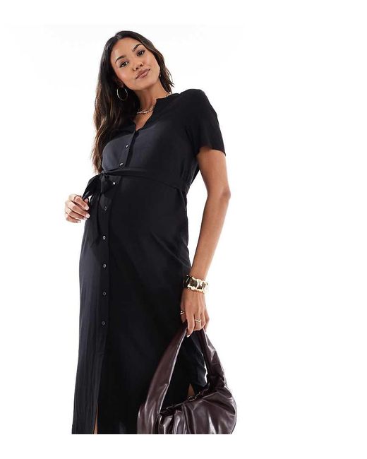 Vero Moda Black Midi Shirt Dress With Tie Waist