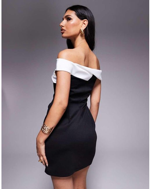 ASOS Gray Bardot Contrast Bust Panel Mini Dress