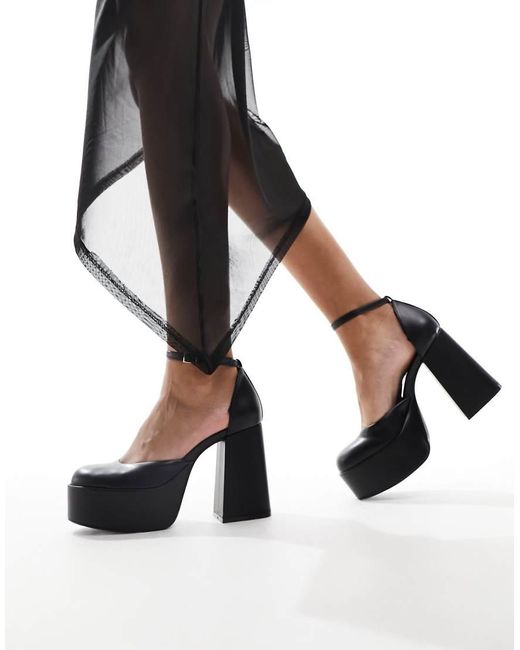 Bershka Black Faux Leather Platform Heeled Sandals