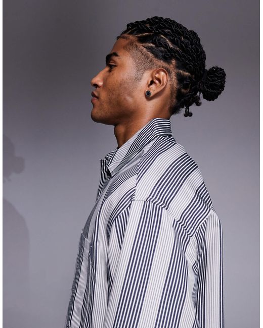 ASOS – kastiges, gestreiftes oversize-hemd in Gray für Herren
