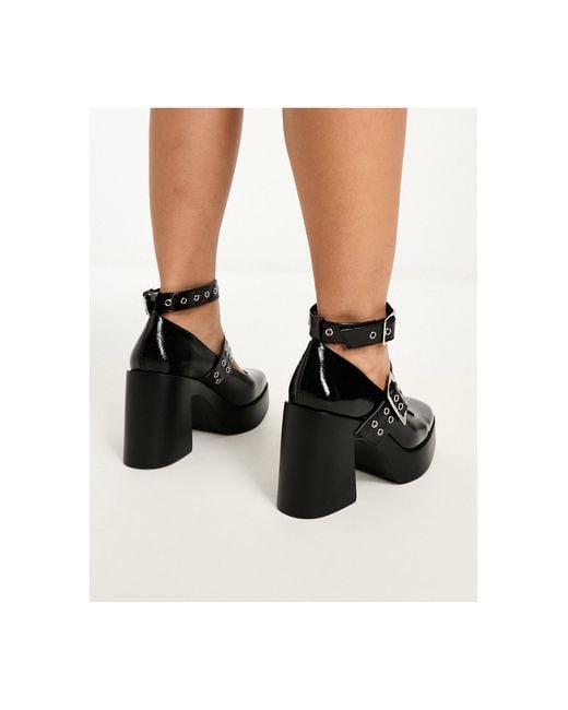 ASOS Black Wide Fit Proof Hardware Detail Mary Jane Heeled Shoes