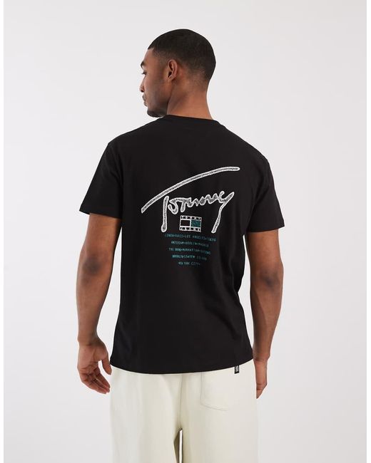 Tommy Hilfiger Black Regular Signature Detail Print T-shirt for men