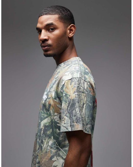 Obey Gray Real Tree Camo Graffiti Rose Backprint Graphic T-shirt With Back Print for men