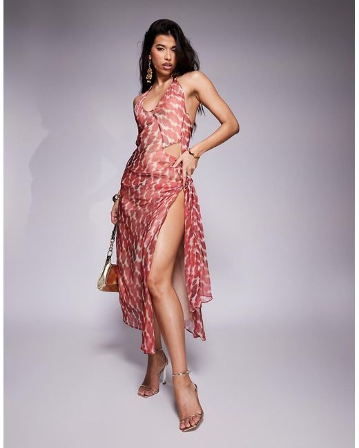 Bardot Red Cut Out Printed Maxi Dress