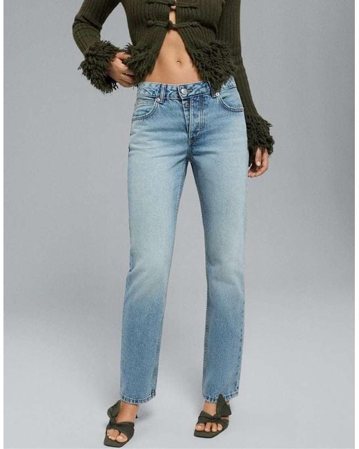 Stradivarius Blue Tall Button-up Straight Slim Fit Jeans