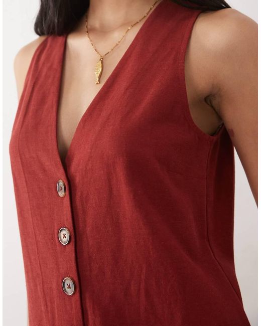 New Look Red V Neck Button Through Playsuit