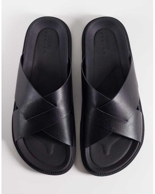 ASOS Black Cross Over Strap Sandals for men