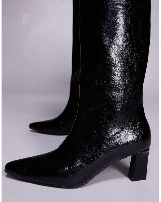 Public Desire Black Boomer Heeled Knee Boots