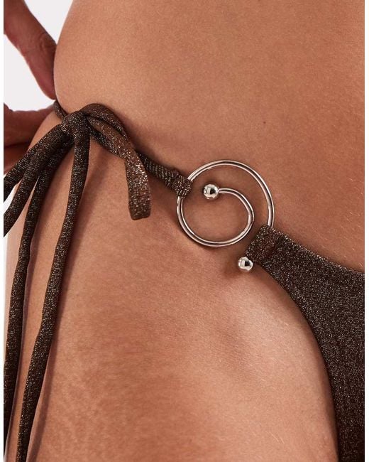 Motel Natural Co-ord Lentra Spiral Bead Tie Waist Bikini Bottoms
