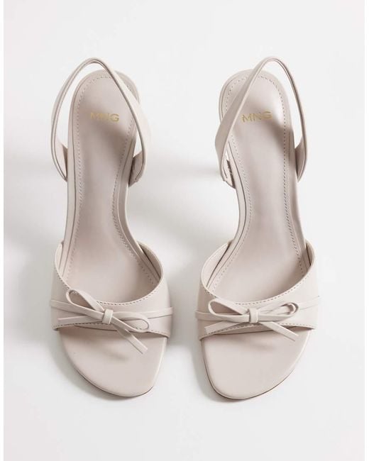 Mango Natural Faux Leather Bow Detail Slingback Heeled Sandals