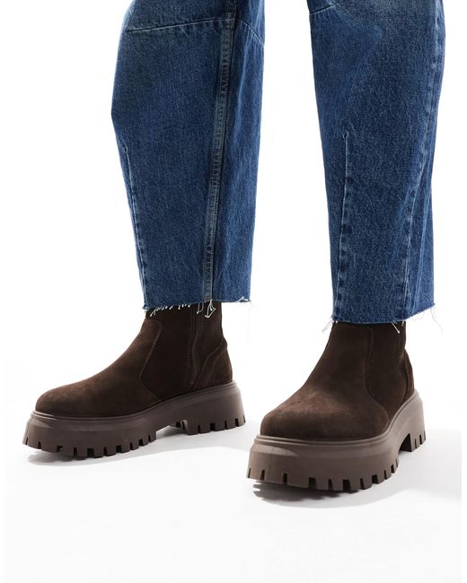 Asos Design Wide Fit Brown – antigua – chelsea-stiefel aus wildleder