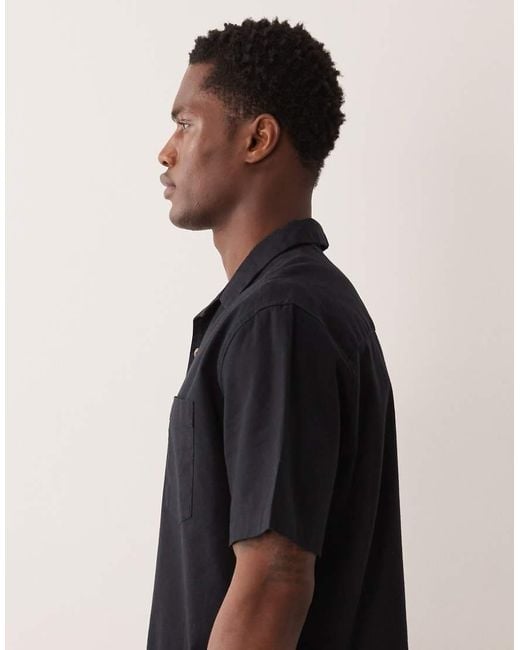 ASOS Black Co-ord Relaxed Revere Shirt With Linen for men