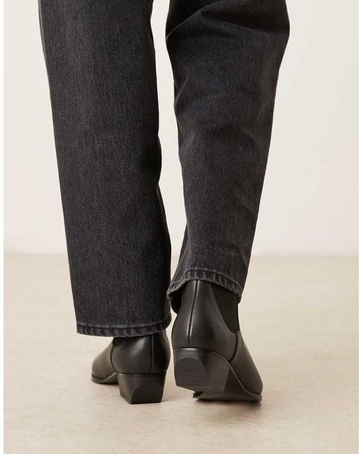 Mango Black Leather Square Toe Low Heeled Ankle Boot