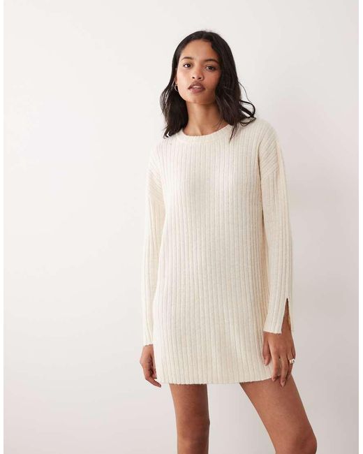 Miss Selfridge Natural Knit Ribbed Cozy Mini Dress