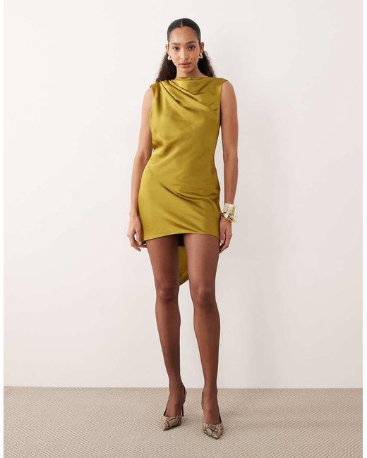 Mango Yellow Sleeveless Ruched Mini Dress