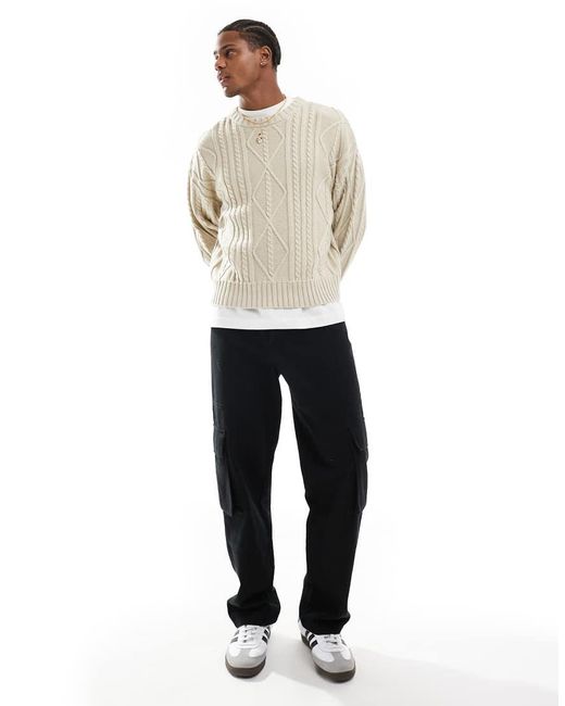 Cotton On Natural Stone Marl Cable Knit Jumper-neutral for men