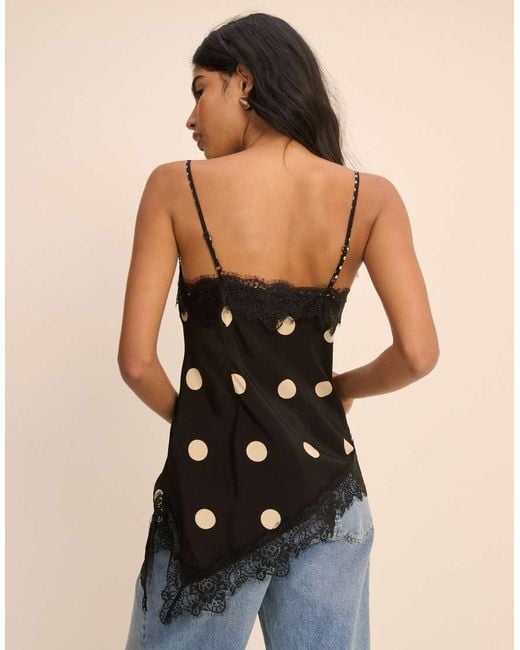 Nobody's Child Black Satin Lace Trim Asymmetric Cami Top