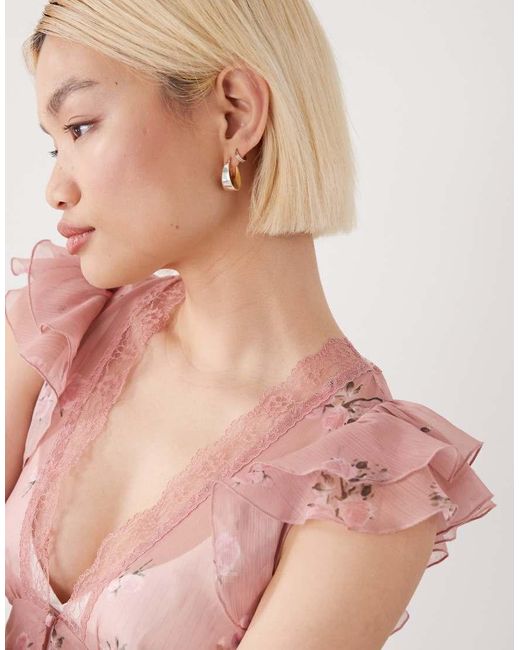 Reclaimed Vintage Multicolor Tea Top With Lace Trims And Button Down
