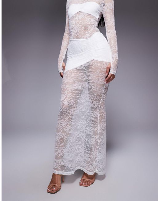 Wanderdoll Purple Britney Asymmetric Ruched Waist Lace Maxi Skirt Co-ord