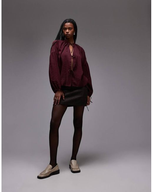 TOPSHOP Brown Tie Front Top