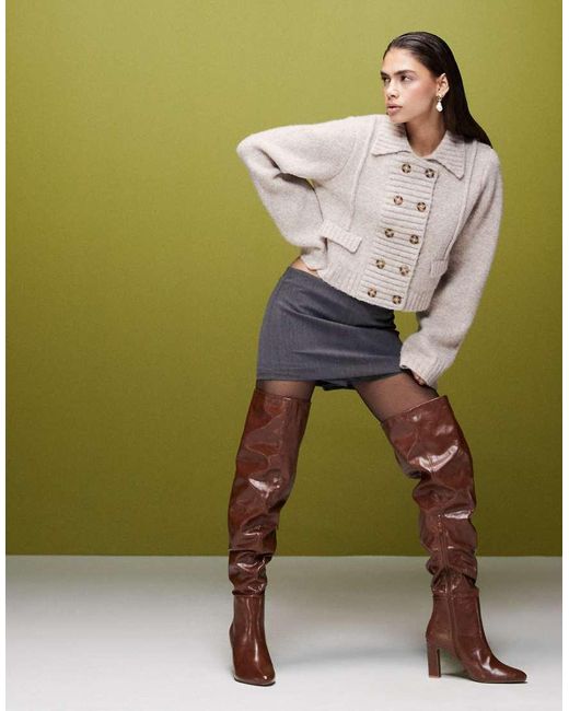 ASOS Green Kaia Block Heeled Ruched Over The Knee Boots