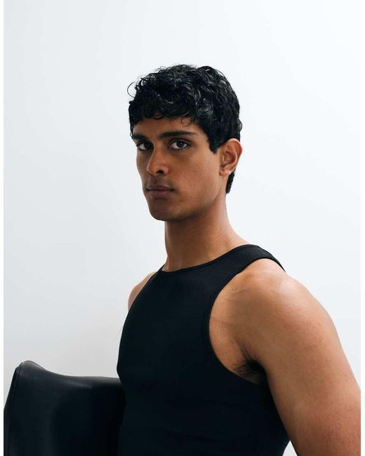 ASOS Black Essentials Muscle Fit Rib Vest for men