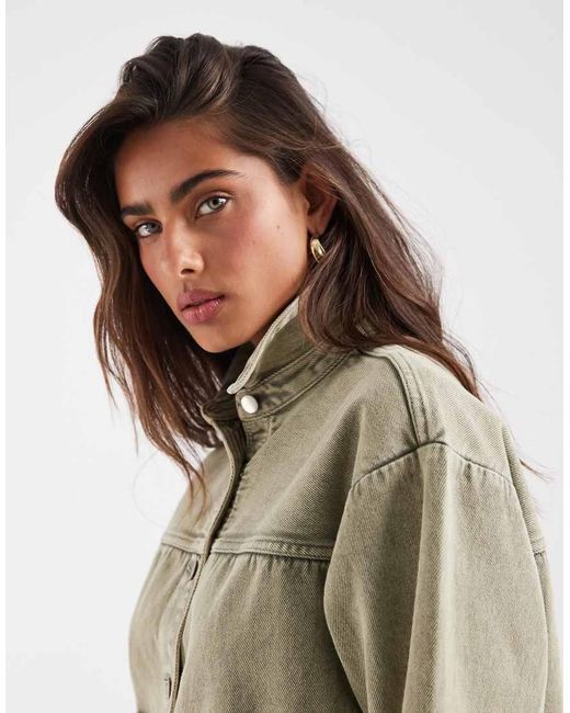 Jdy Natural Boxy Denim Jacket With Front Pockets