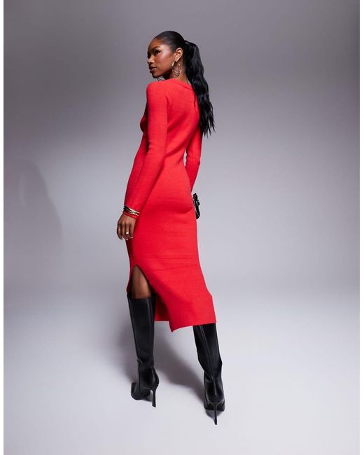 Kaiia Knitted Bodycon Midaxi Jumper Dress in Red Lyst UK