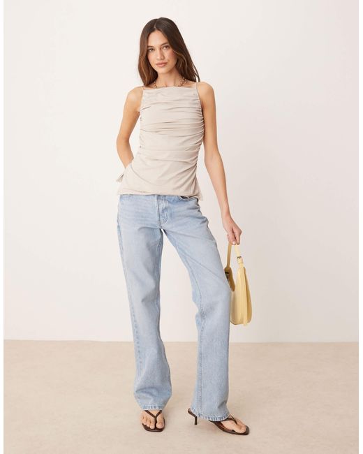 Abercrombie & Fitch White Ruched High Square Neck Top
