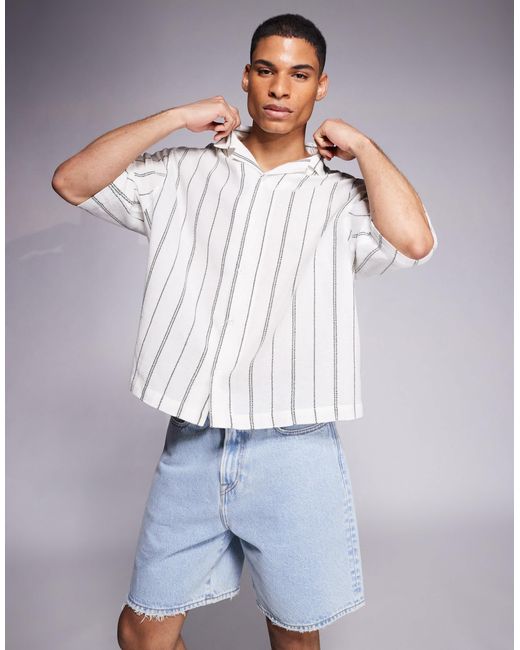 ASOS White Boxy Oversized Revere Textured Shirt for men