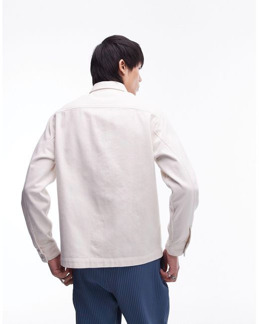 Topman White Long Sleeve Button Through Twill Overshirt for men